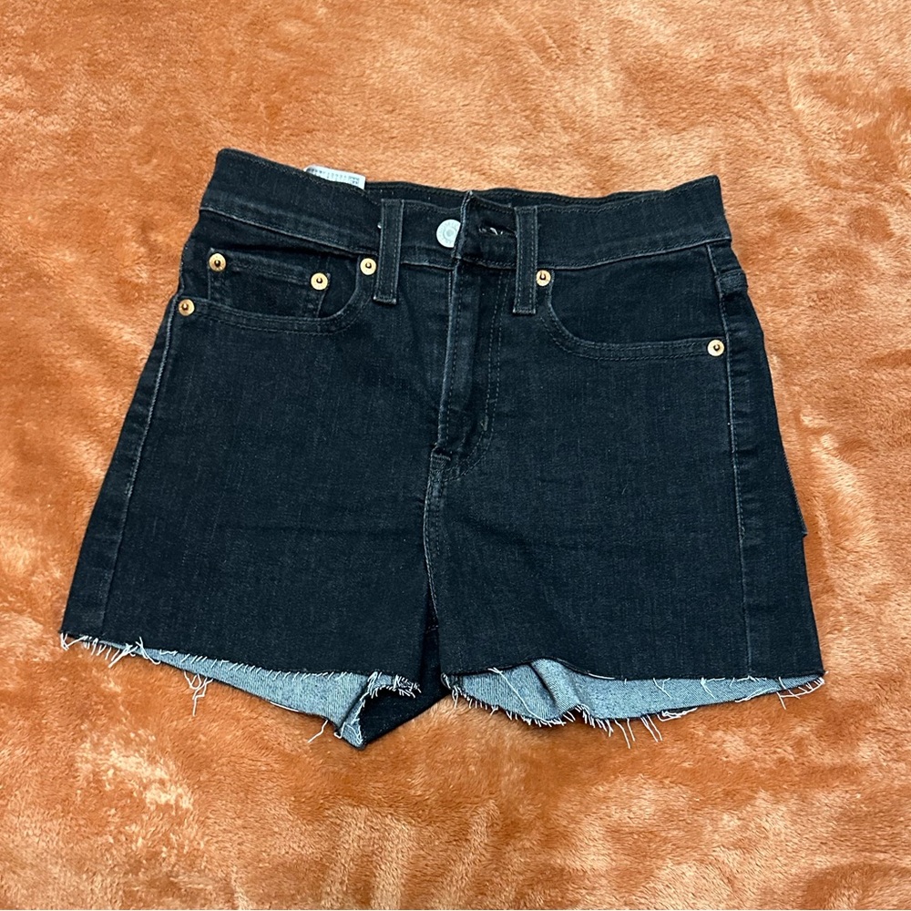 LEVI high rise black denim shorts. Size 24
